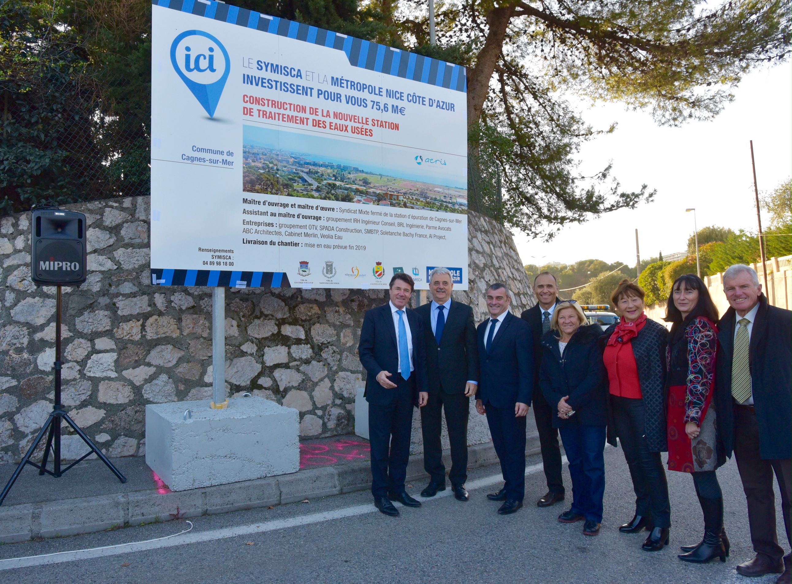 Louis Nègre, Président du SYMISCA, et Christian Estrosi, Président de la Métropole Nice Côte d’Azur, lors du lancement des travaux de la nouvelle station d’épuration du SYMISCA le 3 janvier 2017