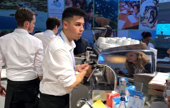 The German pavilion’s free coffee bar was one of the most popular sites at COP23.