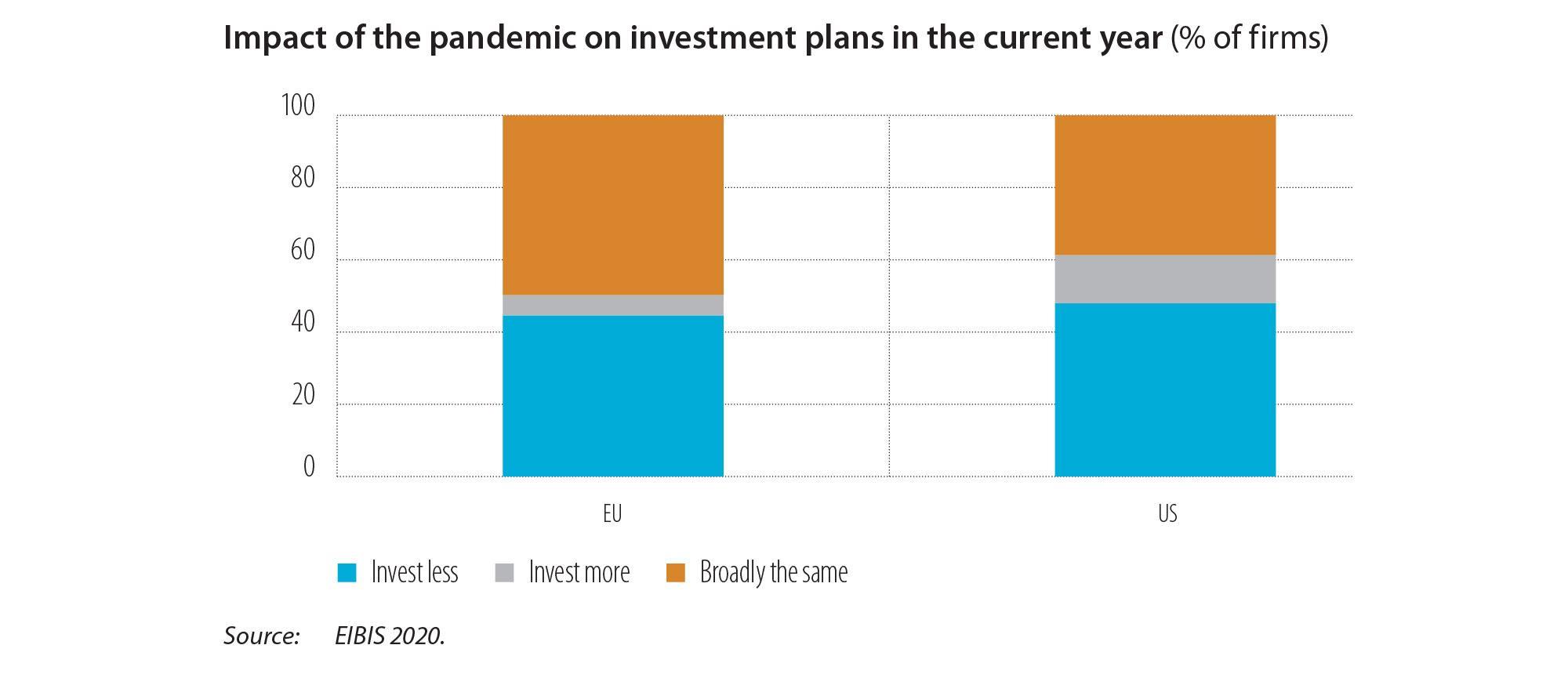 Impact of the pandemic on investment plans in the current year (% of firms)