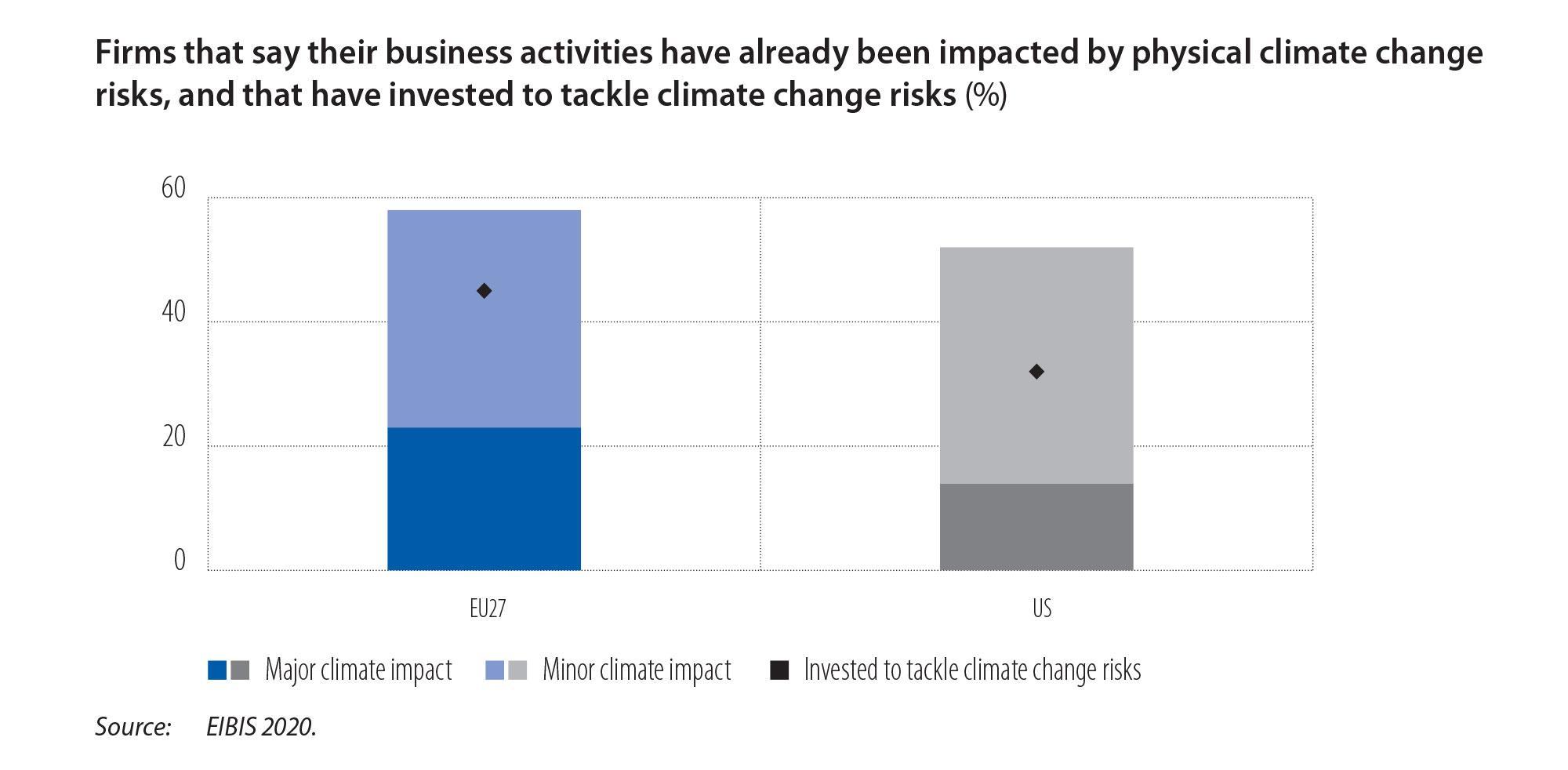 Firms that say their business activities have already been impacted by physical climate change risks, and have invested to tackle climate change risks (%)