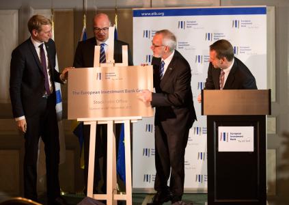 Per Bolund, Deputy Finance Minister, Alexander Schenk, Head of the office; Werner Hoyer, President of the EIB and Jan Vapaavuori, EIB Vice-President