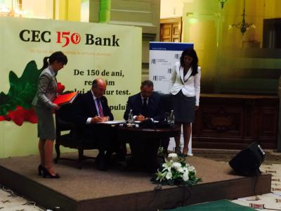 Mr Radu Gratian Ghetea, CEC Bank President and Mr Mihai Tanasescu, EIB Vice-President responsible for lending operations in Romania