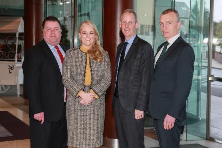 Aidan Sweeney (IBEC), Sinead Keogh (Irish Medtech Association), Andrew McDowell (European Investment Bank) and John Power (Aerogen) ahead of Galway Medtech briefing