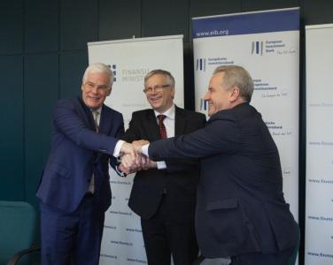 Pim van Ballekom, EIB Vice-President, Finance Minister Rimantas Šadžius and Minister of Environment Kęstutis Trečiokas