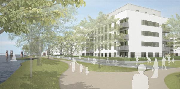  WATERKANT Berlin Quarter along Daumstrasse, under construction, 364 rental apartments right on the river Havel (1st construction phase), completion exp. 04/2021 (C) wiechers beck architekten / Treibhaus Landschaftsarchitektur