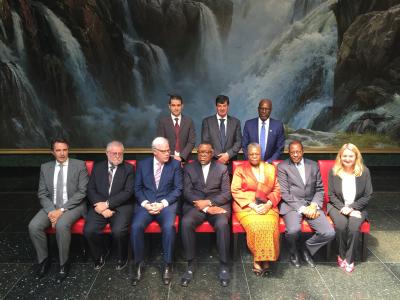 Family portrait with Mr Pim van Ballekom, Vice-President of the EIB, and Mr Hage Geingob, President of Namibia