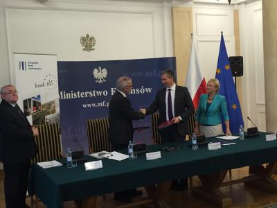 L. Baranyay, Vice President of the EIB, Werner Hoyer, President of the EIB, Mateusz Szczurek, Minister of Finance and Lena Kolarska-Bobińska , Minister of science and high education