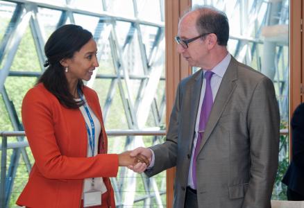 Ms Naiole Santos, President of the Board of Directors of TV Cabo Angola, Board Member of Angola Telecom and Mr Patrick Walsh, Director, Global Partners Department