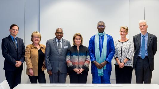 Members of High Jury if the 7th European Microfinance Award “Microfinance and Access to Education”From left to right: Edvardas Bumsteinas, Head of Microfinance Unit, EIB; Anne Contreras, e-MFP Chairwoman; Lamarana Sadio Diallo, CEO Crédit Rural de Guinée SA (2015 Award winner); HRH the Grand Duchess of Luxembourg; Jean Martin Coulibaly, Minister of National Education and Literacy, Burkina Faso; Greta L. Bull, CEO Consultative Group to Assist the Poor (CGAP); Andreas Schleicher, Director for the Directorate of Education and Skills, The Organisation for Economic Cooperation and Development (OECD)