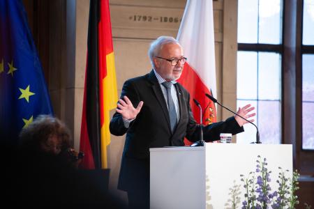 European Commission President Ursula von der Leyen presents the European Banker of the Year award to EIB President Werner Hoyer
