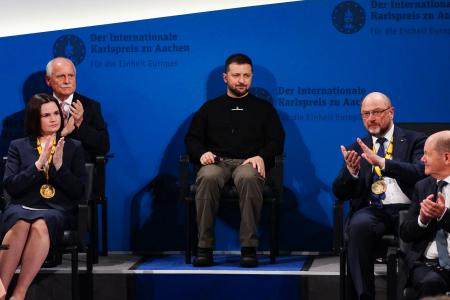 Ukraine's President Volodymyr Zelenskyy during the award ceremony