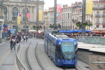 Construction of a new tramline in Montpellier, France
