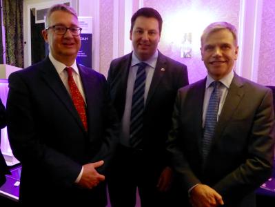 From left to right: R. Arno (EIB), UK Minister for the Northern Powerhouse A. Percy and K. Morgan, CEO of the British Business Bank