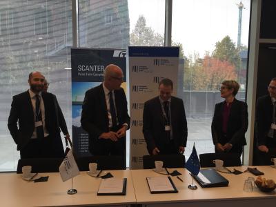 Thomas Hansen (JU), Jens Maaløe (CEO Terma), VP Vapaavuori (EIB Vice President), Elina Kamenitzer (OPS)