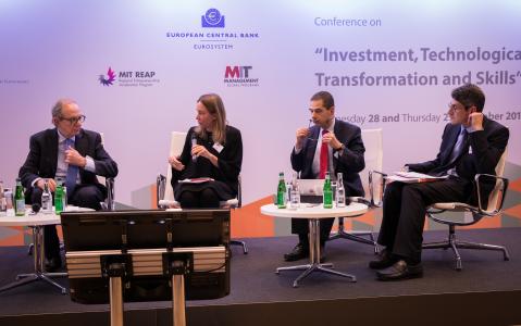 The EIB host a series of days of ECON Conference in Investment, Technological Transformation and skills. First Panel with Debora Revoltella, Director of EIB's Economics Department; Pier Carlo Padoan, Former Finance Minister of Italy; and Jonathan Haskel, Professor of Economics, Imperial College London.
