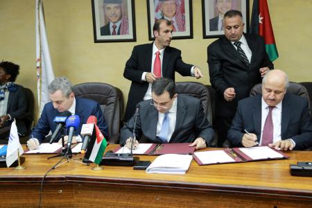 Dario Scannapieco, Vice President of the EIB, Imad Najib Fakhoury, Minister of Planning and International Cooperation and Eng. Abdel Fattah Daradkeh, Managing Director of NEPCO