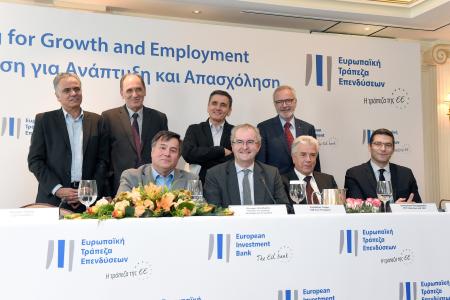 Minister of Environment & Energy Panos Skourletis,Minister of Economy, Development & Tourism Giorgos Stathakis,Minister of Finance Euclid Tsakalotos, Werner Hoyer, President of the EIB, Chief Executive Officer of the Greek Independent Power Transmission Operator (IPTO or ADMIE) Ioannis Blanas, EIB Vice-President responsible for Greece Jonathan Taylor, Chairman and Chief Executive Officer of the Public Power Corporation S.A. Emmanuel Panagiotakis and Managing Director of the Hellenic National Gas System Operator (DESFA) Konstantinos Xifaras