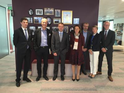 From left to right : Nikolay Dimov, Tomas Franzén (CEO- Bonnier), EIB Vice President Jan Vapaavuori, Liisa Raasakka, Göran Öhr(CFO- Bonnier), Elina Kamenitzer, Tomas Winqwist ( Group treasurer- Bonnier).