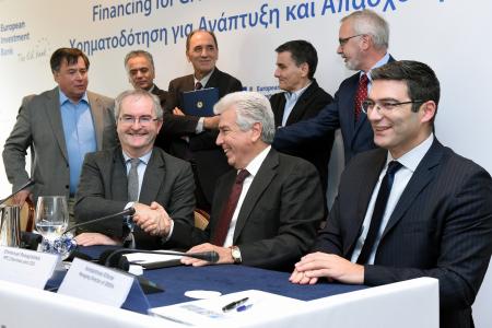 Chief Executive Officer of the Greek Independent Power Transmission Operator (IPTO or ADMIE) Ioannis Blanas, Minister of Environment & Energy Panos Skourletis,Minister of Economy, Development & Tourism Giorgos Stathakis,Minister of Finance Euclid Tsakalotos, Werner Hoyer, President of the EIB, EIB Vice-President responsible for Greece Jonathan Taylor, Chairman and Chief Executive Officer of the Public Power Corporation S.A. Emmanuel Panagiotakis and Managing Director of the Hellenic National Gas System Operator (DESFA) Konstantinos Xifaras