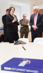 from left to right: Violeta Bulc, EU Commissioner for Transport, Pim van Ballekom, Vice-President of the European Investment Bank (EIB), and Massimo Garbini, Managing Director of the SESAR Deployment Manager (SDM)