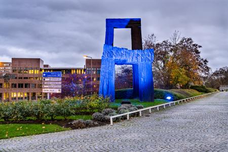 #GoBlue – The Chair at EIB lit up in blue for World Children’s Day