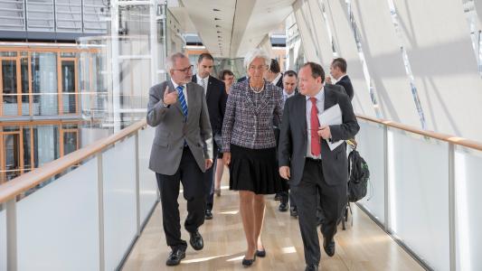 Christine Lagarde, Managing Director of the International Monetary Fund (IMF), visits the European Investment Bank and EIB President, Werner Hoyer.