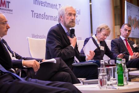 The EIB host a series of days of ECON Conference in Investment, Technological Transformation and skills. Panel with Peter Praet, Member of the Executive Board, European Central Bank; Colin Mayer, Peter Moores Professor of Management Studies, University of Oxford; Catherine L. Mann, Managing Director and Global Chief Economist, Citigroup; Claudio Borio, Head of Monetary and Economic Department, Bank for International Settlements; and Jean-Pierre Mustier, CEO, UniCredit