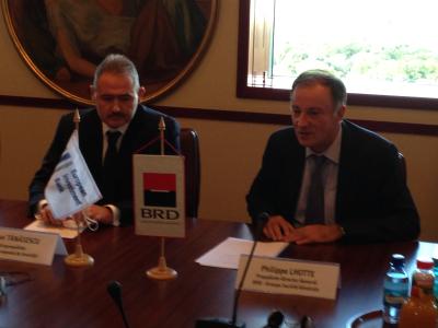 Mr Mihai Tanasescu, EIB Vice-President responsible for lending operations in Romania and Mr Philippe Lhotte, BRD Chairman and CEO
