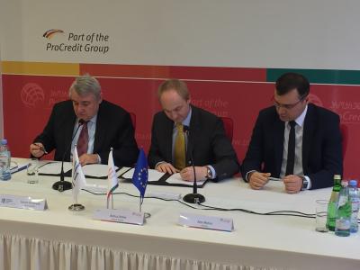 EIB Vice-President László Baranyay, Mr. Asmus Rotne, Director General of ProCredit Bank and Mr. Alex Matua, Director, ProCredit