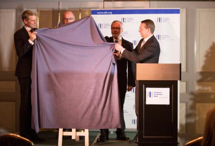 Per Bolund, Deputy Finance Minister, Alexander Schenk, Head of the office; Werner Hoyer, President of the EIB and Jan Vapaavuori, EIB Vice-President