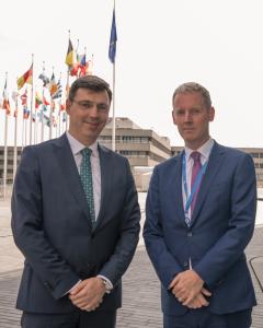 Vice-President, Andrew McDowell welcomes Romanian Minister of Public Finance. They sign the SPL Contract