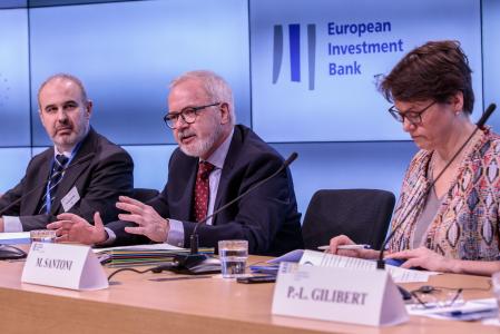 From left to right: Matteo Maggiore, EIB Director of Communication, Werner Hoyer, President of the EIB, and Marjut Santoni, Deputy Secretary General of the EIB