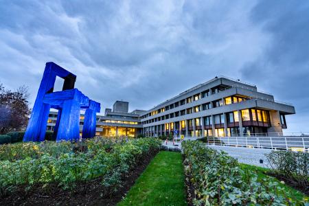 #GoBlue – The Chair at EIB lit up in blue for World Children’s Day