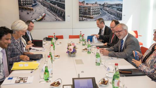 Christine Lagarde, Managing Director of the International Monetary Fund (IMF), visits the European Investment Bank and EIB President, Werner Hoyer.