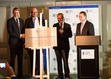 Per Bolund, Deputy Finance Minister, Alexander Schenk, Head of the office; Werner Hoyer, President of the EIB and Jan Vapaavuori, EIB Vice-President