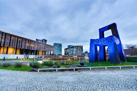 #GoBlue – The Chair at EIB lit up in blue for World Children’s Day