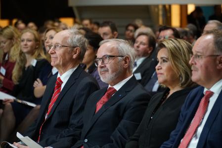 from left to right: Mr Werner Hoyer, President of the EIB, Her Royal Highness the Grand Duchess of Luxembourg, President of the High Jury, and Mr Romain Schneider, Luxembourg Minister for Development Cooperation and Humanitarian Affairs