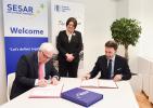 from left to right: Pim van Ballekom, Vice-President of the European Investment Bank (EIB), Violeta Bulc, EU Commissioner for Transport, and Massimo Garbini, Managing Director of the SESAR Deployment Manager (SDM)