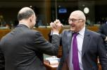 From left to right: Mr Pierre MOSCOVICI, Member of the European Commission; Mr Michel SAPIN, French Minister of Finance and Public Accounts
