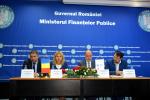 from left to right: Mr Bogdan PUȘCAȘ, President of the National Public Procurement Agency, Ms Anca Dragu, Romanian Minister of Public Finances, Mr Cristian Popa, Vice-President of the EIB, and Mr. Cristian Ghinea, Romanian Minister of European Funds