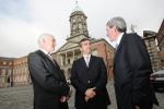 EIB Vice President Plutarchos Sakellaris and the chief executives Dermot Byrne of EirGrid Plc and Padraig McManus Electricity Supply Board (ESB) in the presence of Irish Energy Minister Eamon Ryan.