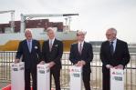 from left to right: Mr Marc Van Peel, President of the Port of Antwerp, King Filip of Belgium, MM. Ben Weyts, Flemish Minister for Transport and Mobility and Mr Werner Hoyer, EIB President for the inauguration of the Kieldrecht lock