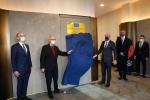 Flag of European Union EIB President Werner Hoyer opens the new of the Delegation of the European Union to Georgia office - which will also host EIB Regional Office - alongside President of the European Council Charles Michel in Tbilisi. 