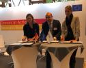 Signing ceremony with Eva Kracht Deputy Director General of European Policy of BMU Germany, Christoph Kuhn, EIB Director of Mandates Management, and Anja Lagenburcher, Director of Europe at Bill & Melinda Gates Foundation