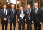 from left to right : Mr T. Seale, Chairman of LuxFLAG – P. Gramegna, Minister of Finance – A. Fayolle, EIB Vice President – C. Dieschbourg, Minister for Environment – W. Hoyer, EIB President