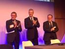 De gauche à droite : G. Mestrallet, Président (Paris Infraweek), B. Le Maire , Ministre de l'Economie et des Finances et A. Fayolle, Vice-Président de la BEI