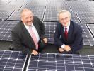 Councillor Simon Hall, Cabinet Member for Finance and Treasury, and Jonathan Taylor, European Investment Bank Vice President seeing solar panels at Harris Academy Haling Park primary school.